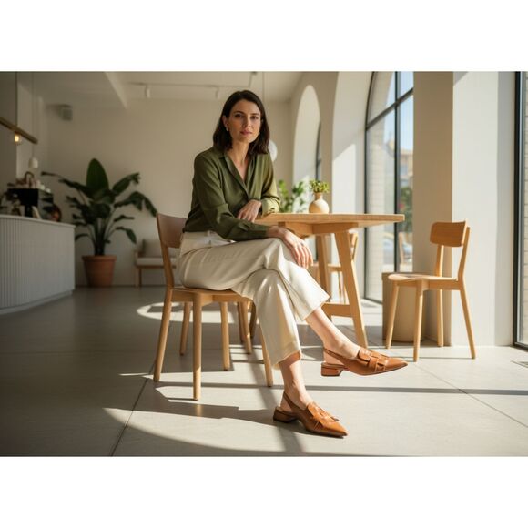 M.GEMI Woven Leather Slingback Flats Size 42 – Italian Crafted Pointed Toe - Picture 1 of 9